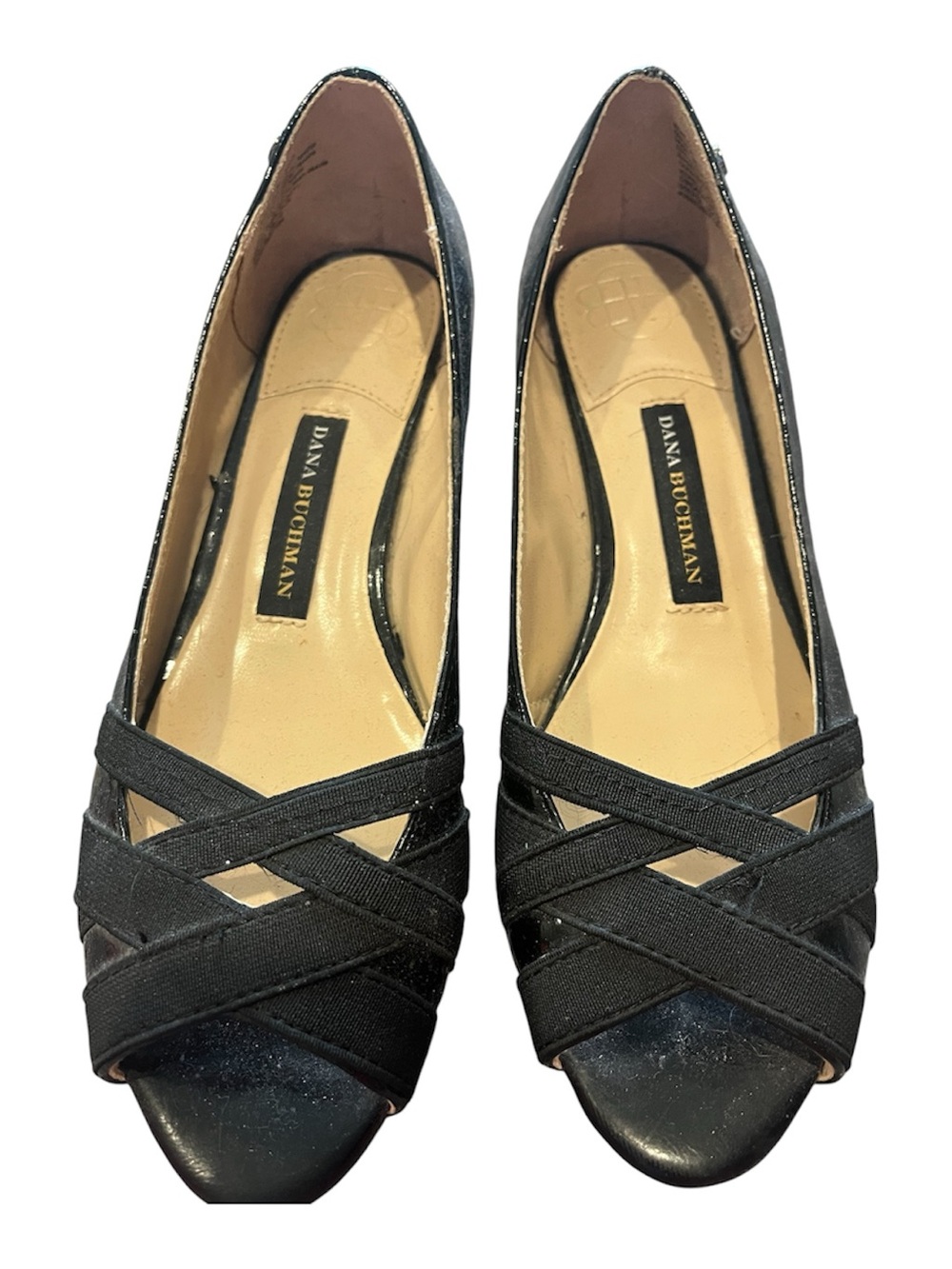 Dana Buchman Black Crisscross Peep-Toe Flats